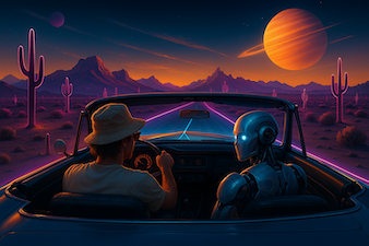 Vibe coding setup: editor, headphones, neon ambiance