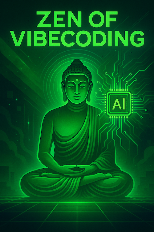 A surreal neon illustration symbolizing the Zen of vibecoding, showing creativity and AI working together
